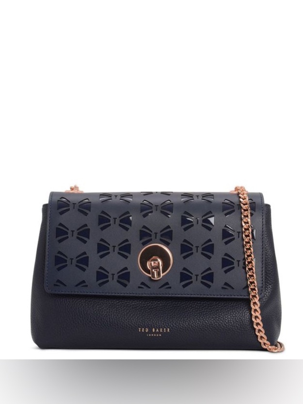 TED BAKER
MINA BOW CIRCLE LOCK CROSSBODY BAG IN NAVY